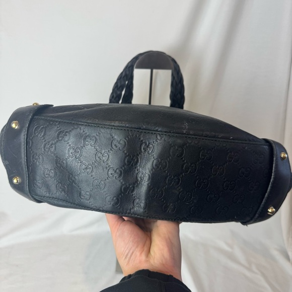 Y2K GUCCI Guccissima Pelham Shoulder Bag Black braided leather tote horsebit - Picture 8 of 14